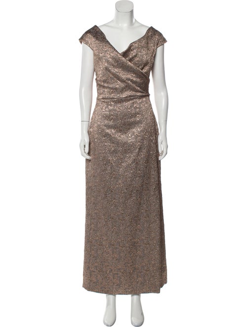 Teri Jon V-Neck Long Dress Metallic