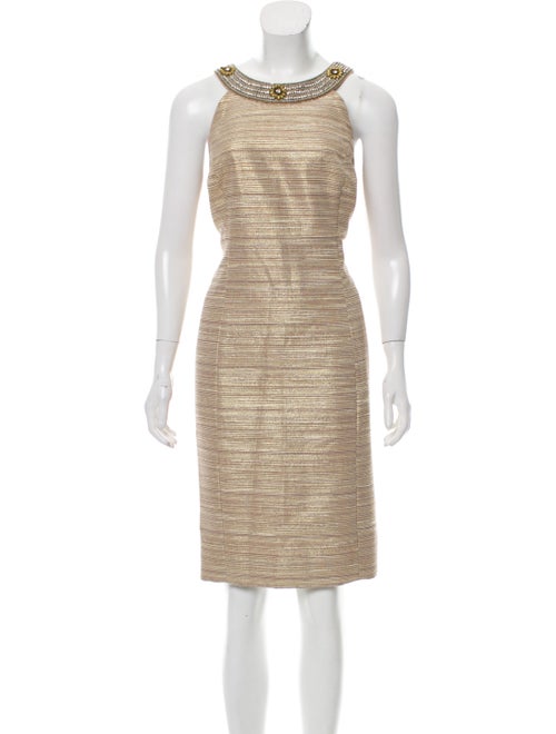 Teri Jon Bateau Neckline Knee-Length Dress Metalli