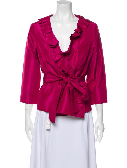 Teri Jon Silk V-Neck Blouse Purple