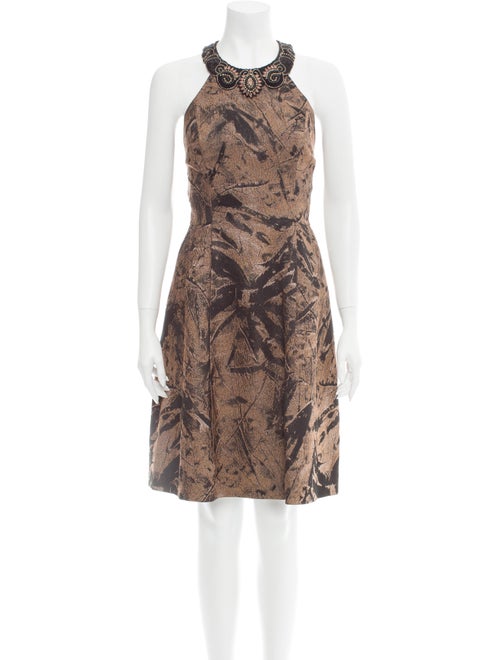 Teri Jon Printed Knee-Length Dress Brown