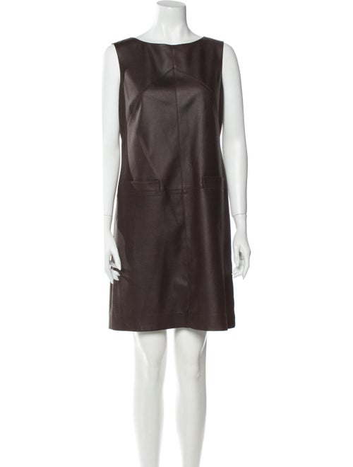 Teri Jon Bateau Neckline Mini Dress Brown