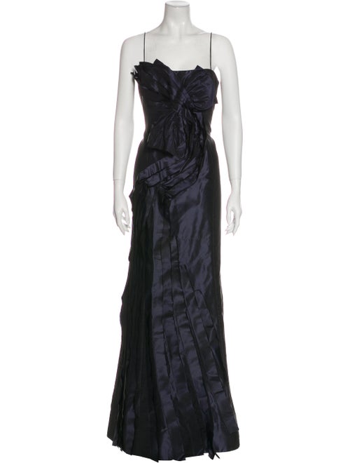 Teri Jon Square Neckline Long Dress Blue