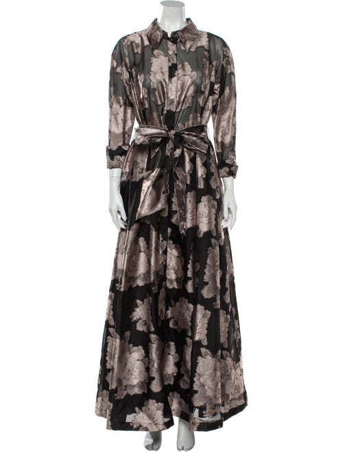 Teri Jon Floral Print Long Dress Pink