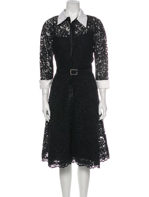 Teri Jon Lace Pattern Midi Length Dress Black