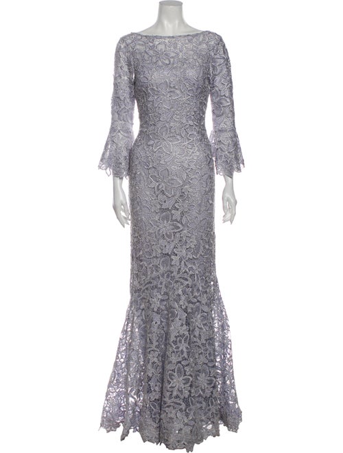 Teri Jon Lace Pattern Long Dress Blue