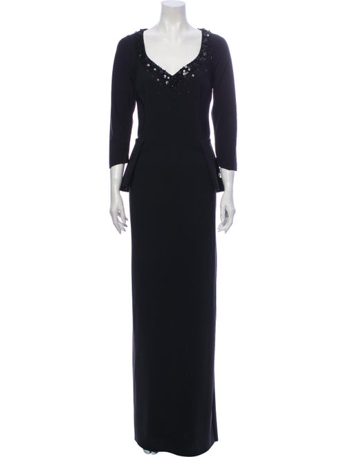 Teri Jon V-Neck Long Dress Black
