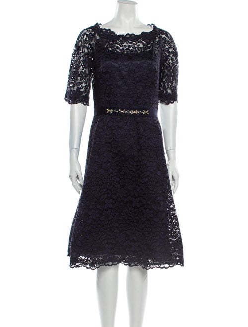 Teri Jon Lace Pattern Midi Length Dress Blue