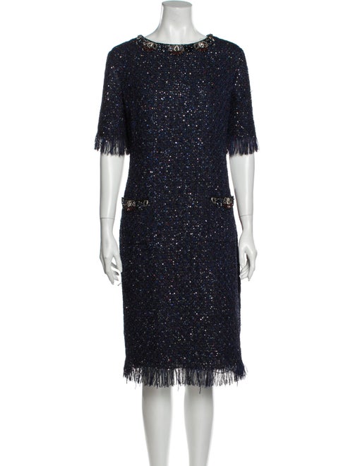 Teri Jon Crew Neck Midi Length Dress Blue