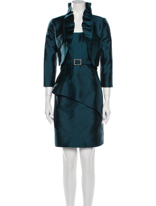 Teri Jon Silk Ruffle Embellishment Dress Set Green