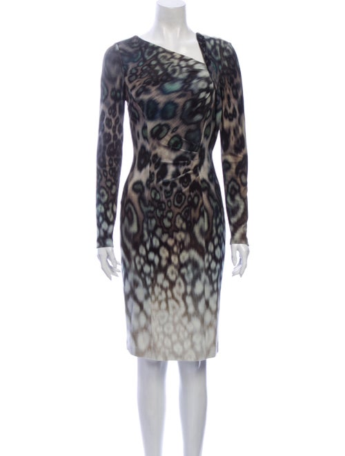 Teri Jon Animal Print Knee-Length Dress Green