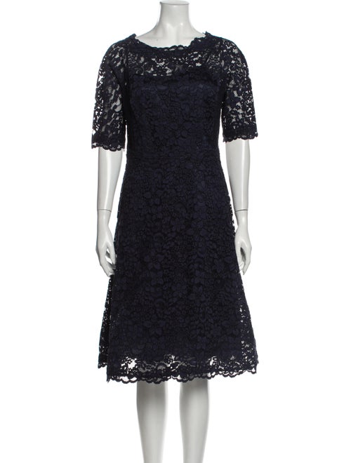 Teri Jon Scoop Neck Midi Length Dress Blue