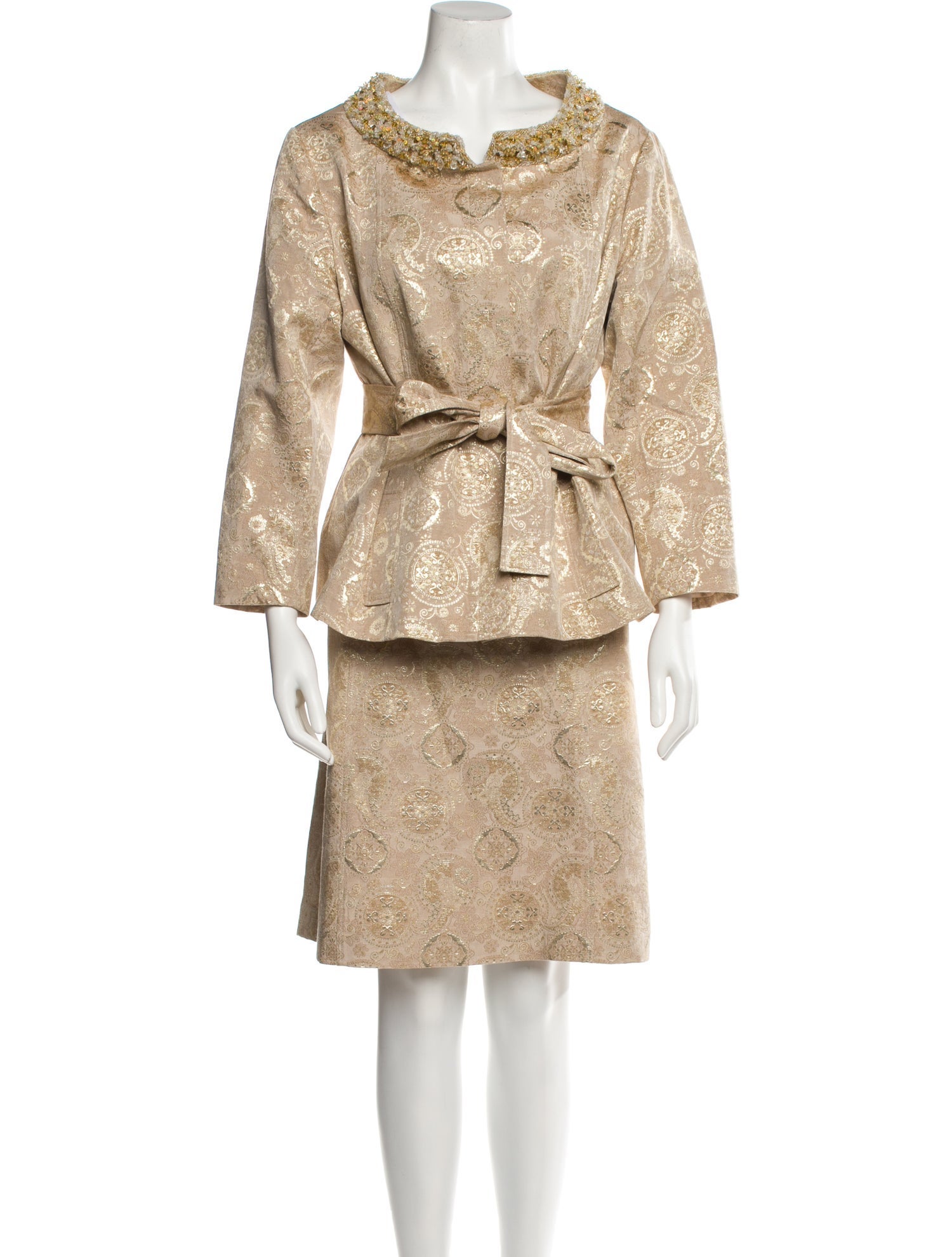 Teri Jon Printed Beaded Accents Skirt Suit