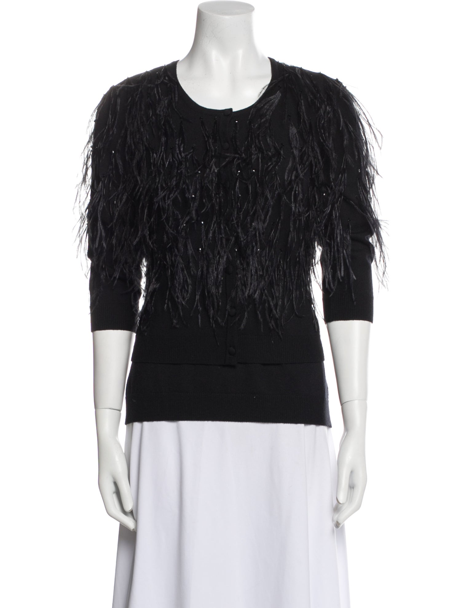 Teri Jon Cashwool Feather Trim Skirt Set