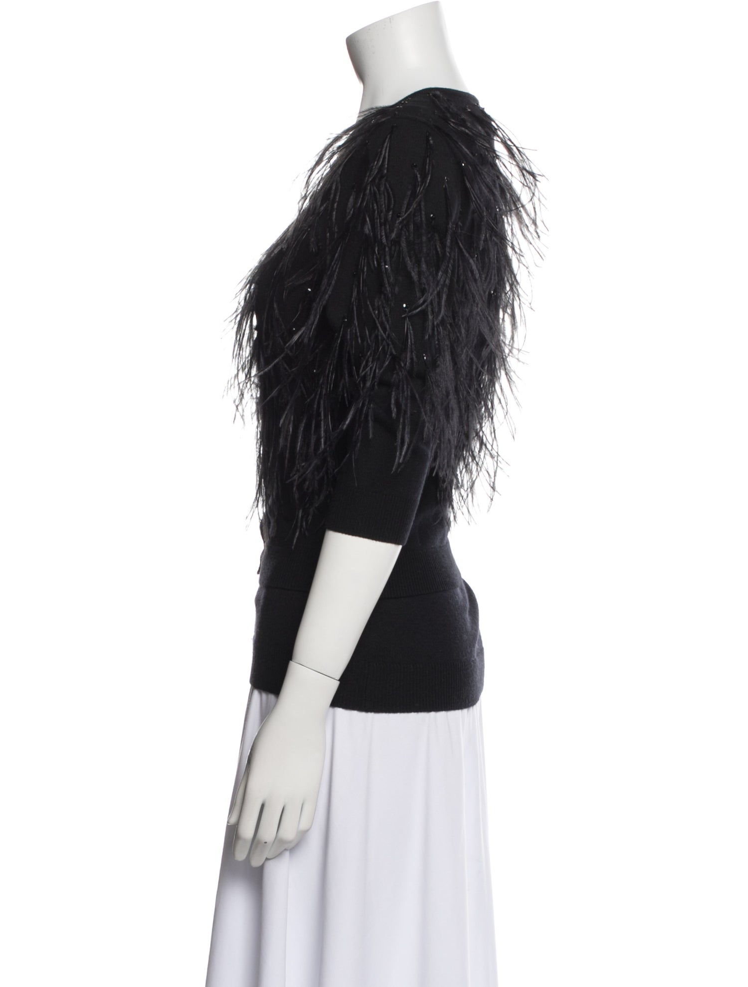 Teri Jon Cashwool Feather Trim Skirt Set