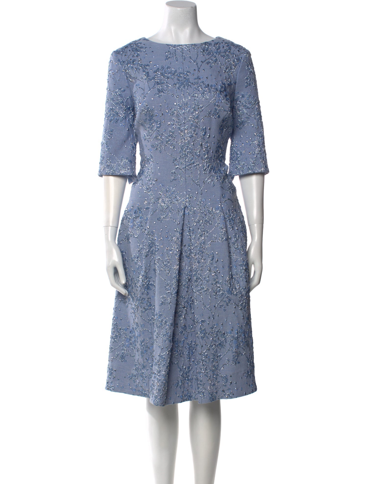 Teri Jon Bateau Neckline Midi Length Dress