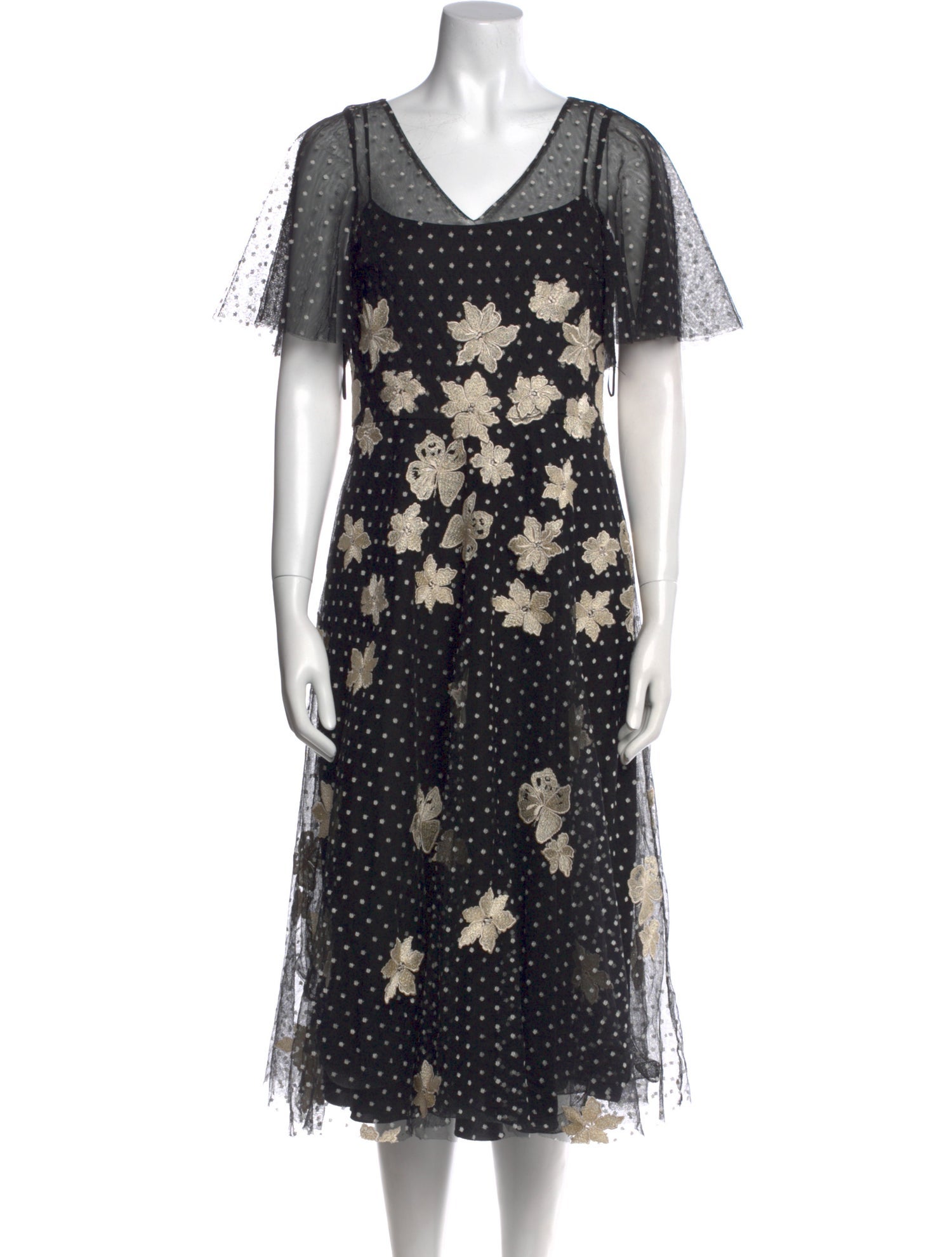 Teri Jon Polka Dot Print Midi Length Dress