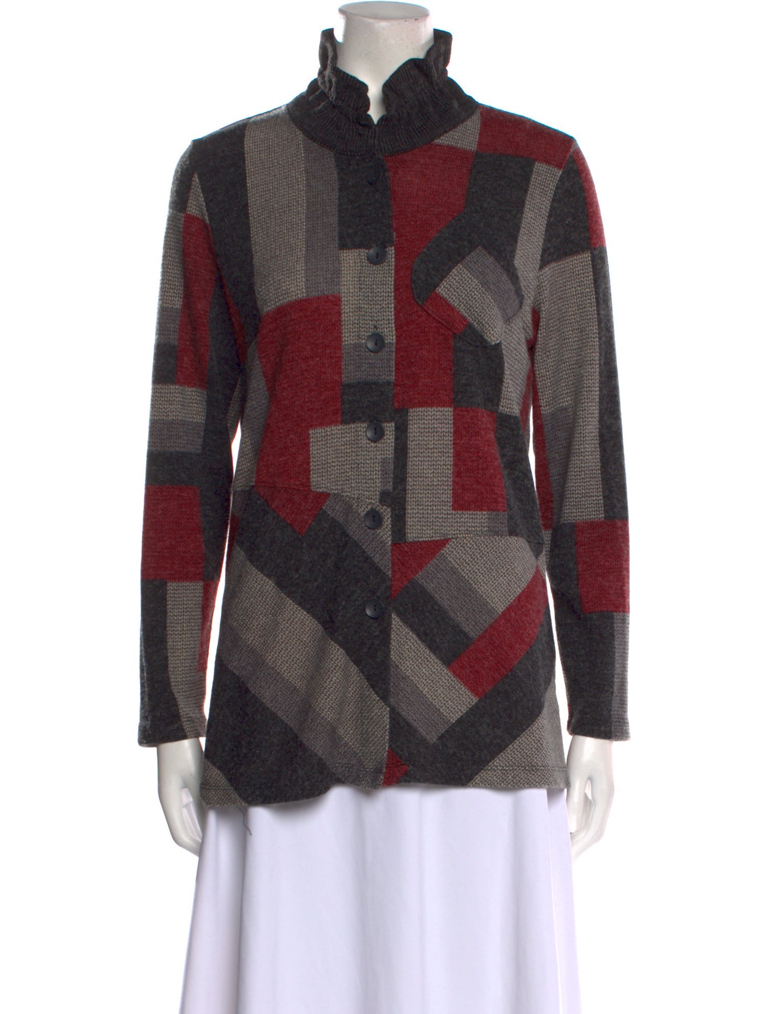 Terra Plaid Print Mock Neck Button-Up Top