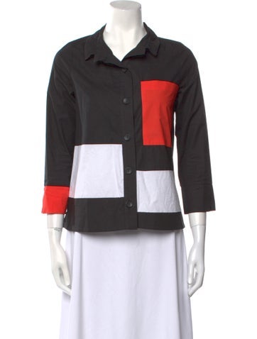 Terra Tops Colorblock Pattern Three-Quarter Sleeve Button-Up Top XS