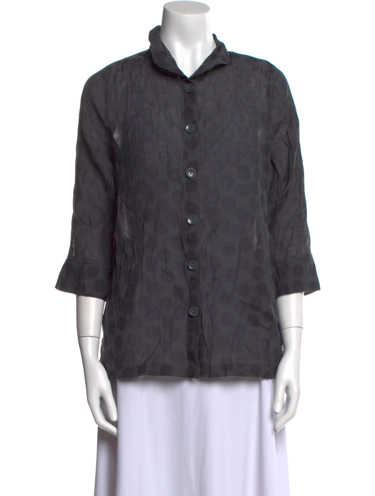 Terra Silk Three-Quarter Sleeve Button-Up Top
