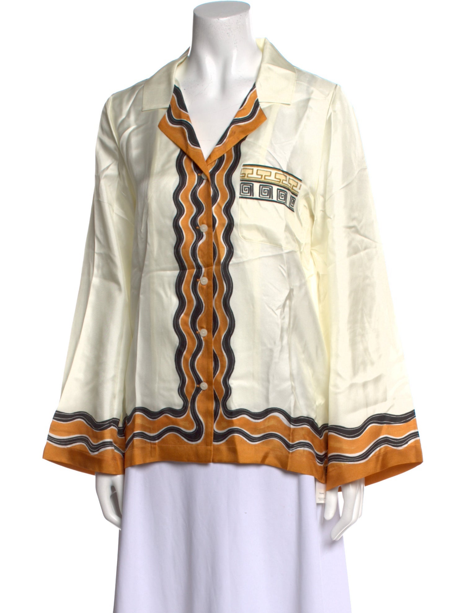 Tressé Silk Striped Button-Up Top w/ Tags