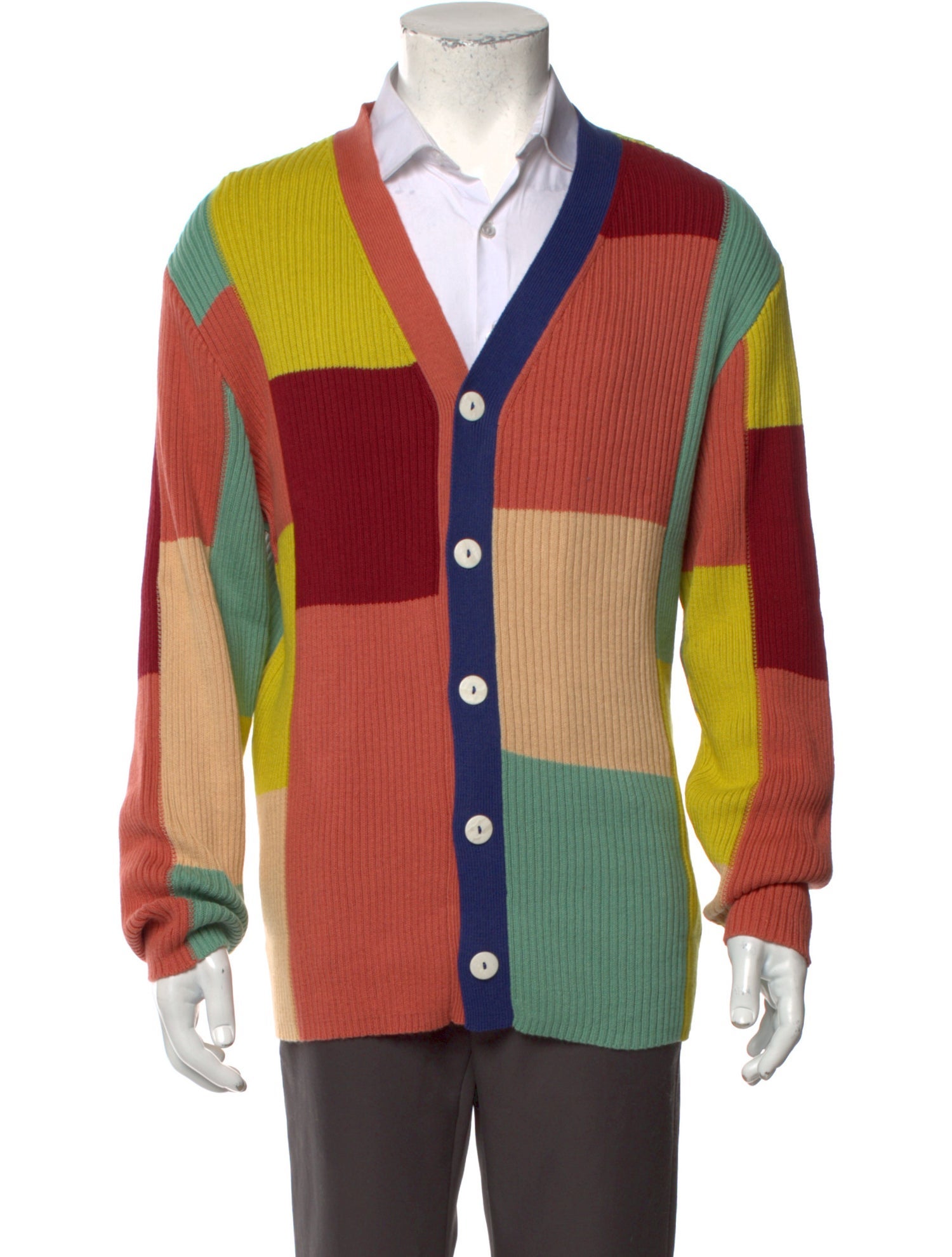 The Elder Statesman Colorblock Pattern V-Neck Cardigan w/ Tags