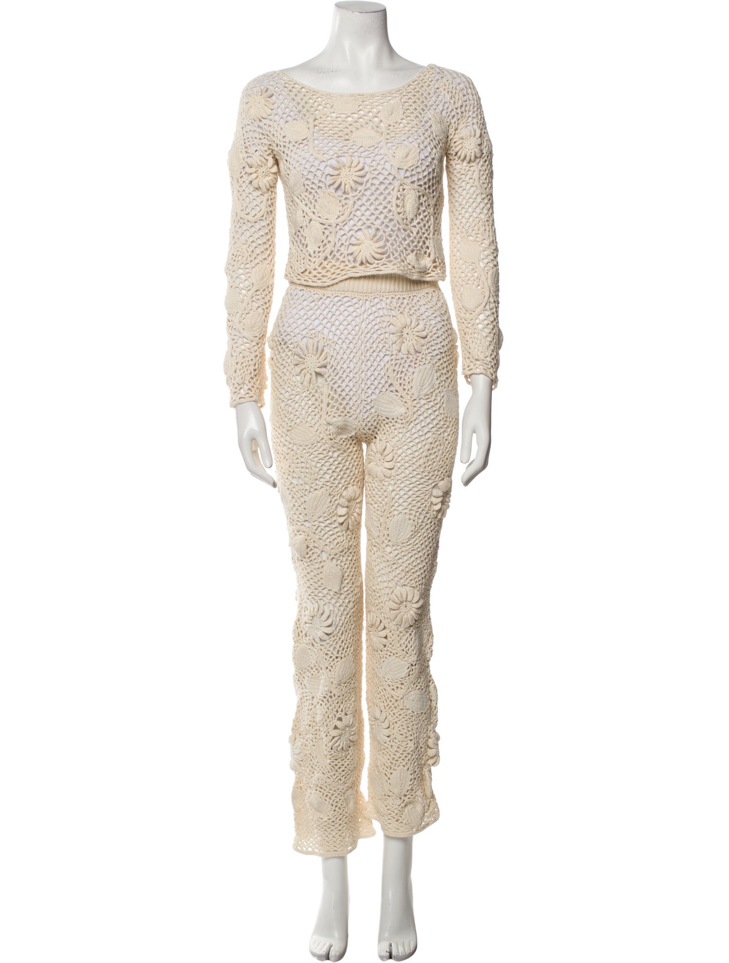 The Elder Statesman Lace Pattern Cutout Accent Pant Set