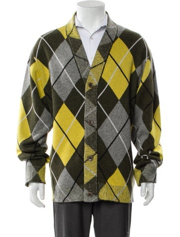 The Elder Statesman Sweaters Cashmere Plaid Print Cardigan L