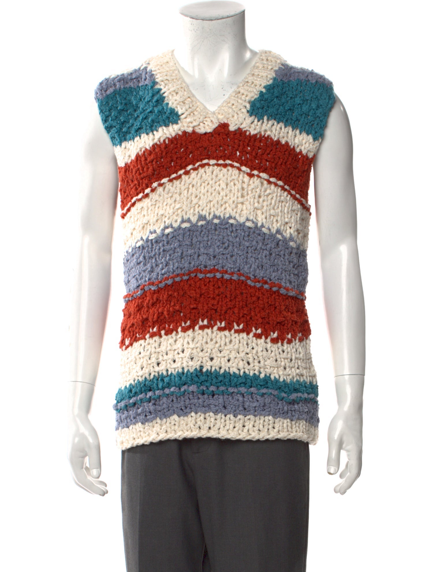 The Elder Statesman Colorblock Pattern V-Neck Sweater Vest w/ Tags