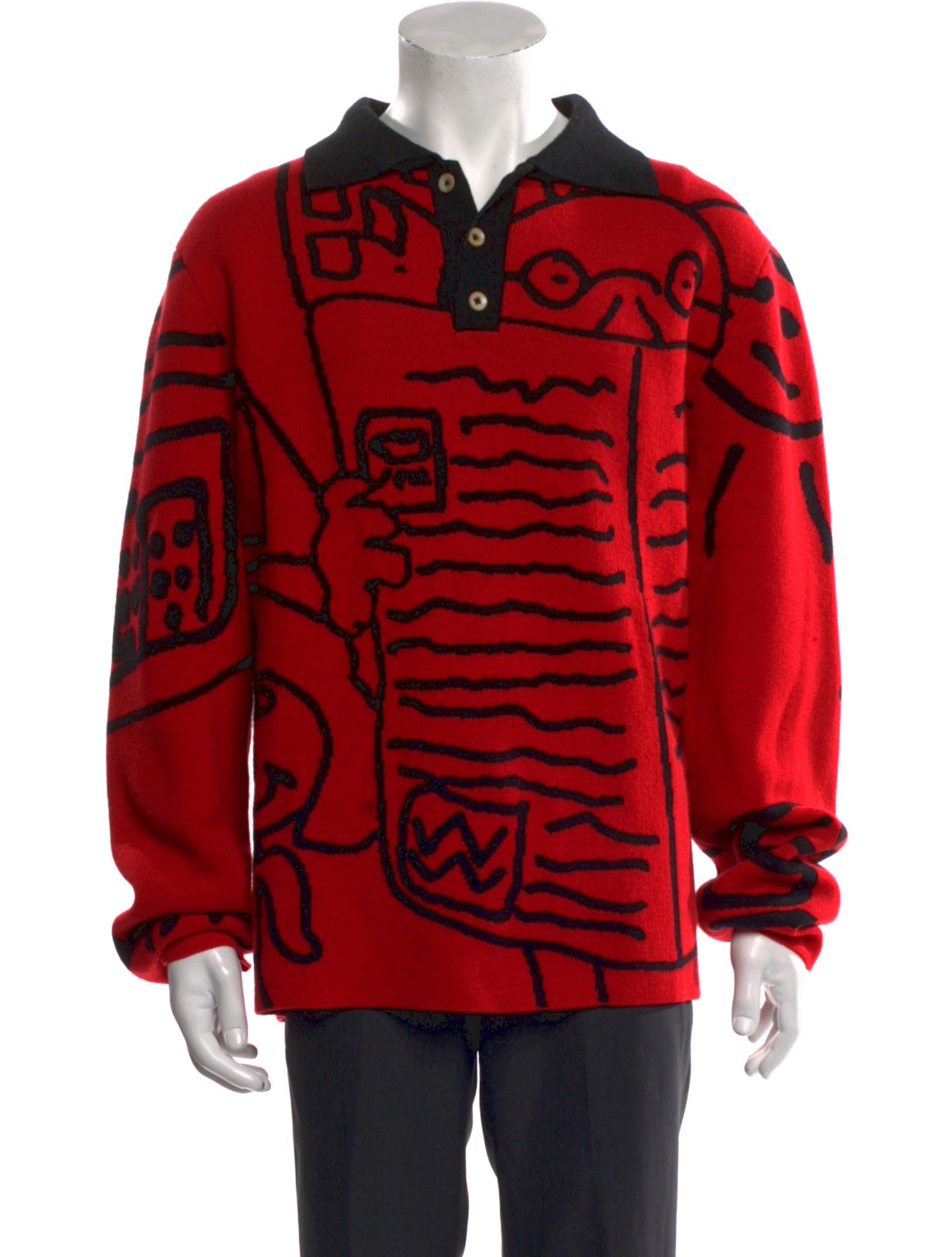 The Elder Statesman Merino Wool Printed Polo Sweater