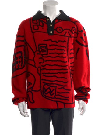 The Elder Statesman Merino Wool Printed Polo Sweater