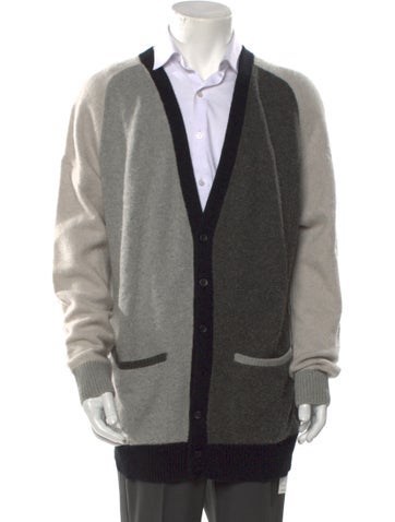 The Elder Statesman Sweaters Colorblock V-Neck Wool Cardigan L