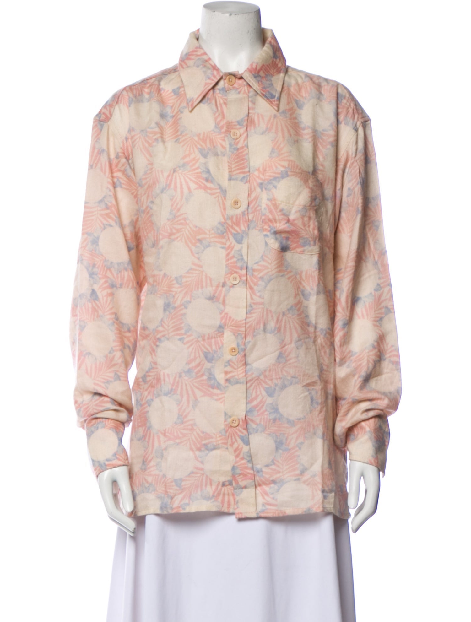 The Elder Statesman Cashmere Floral Print Button-Up Top