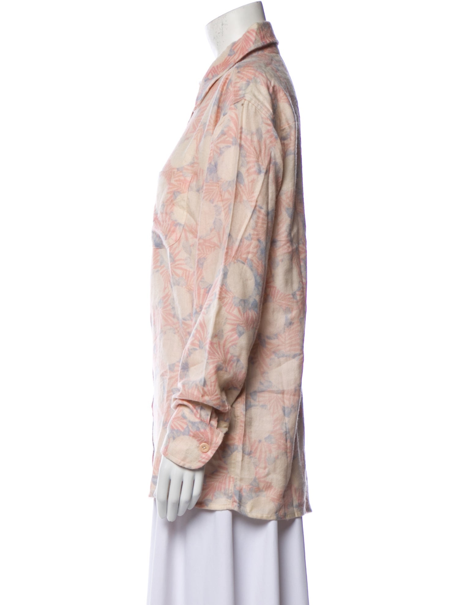 The Elder Statesman Cashmere Floral Print Button-Up Top