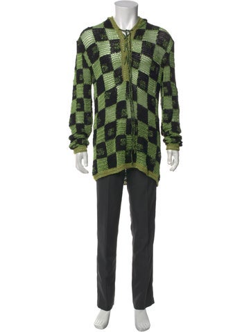 The Elder Statesman Sweaters Linen Plaid Print Cardigan M