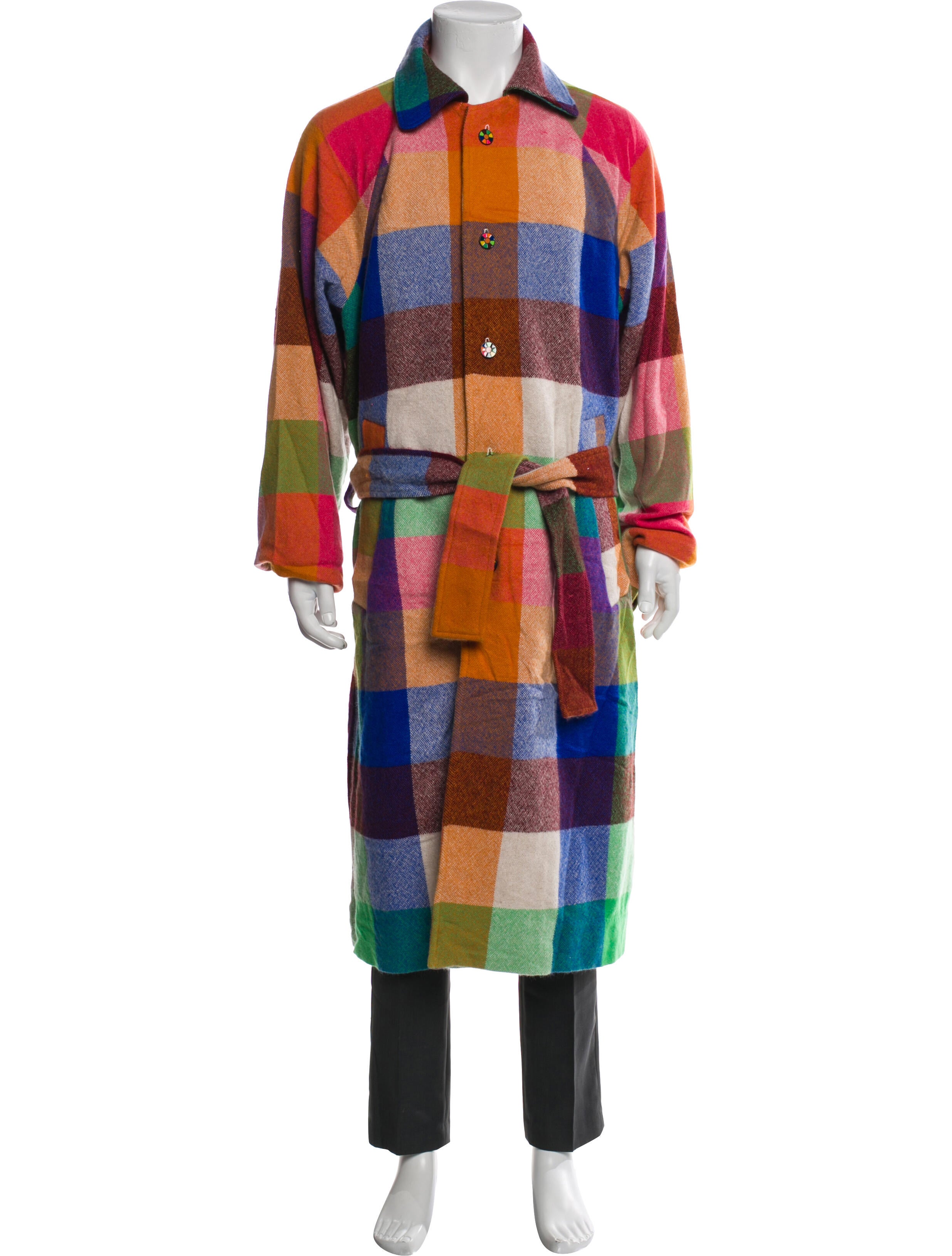 The Elder Statesman Cashmere Plaid Print Trench Coat