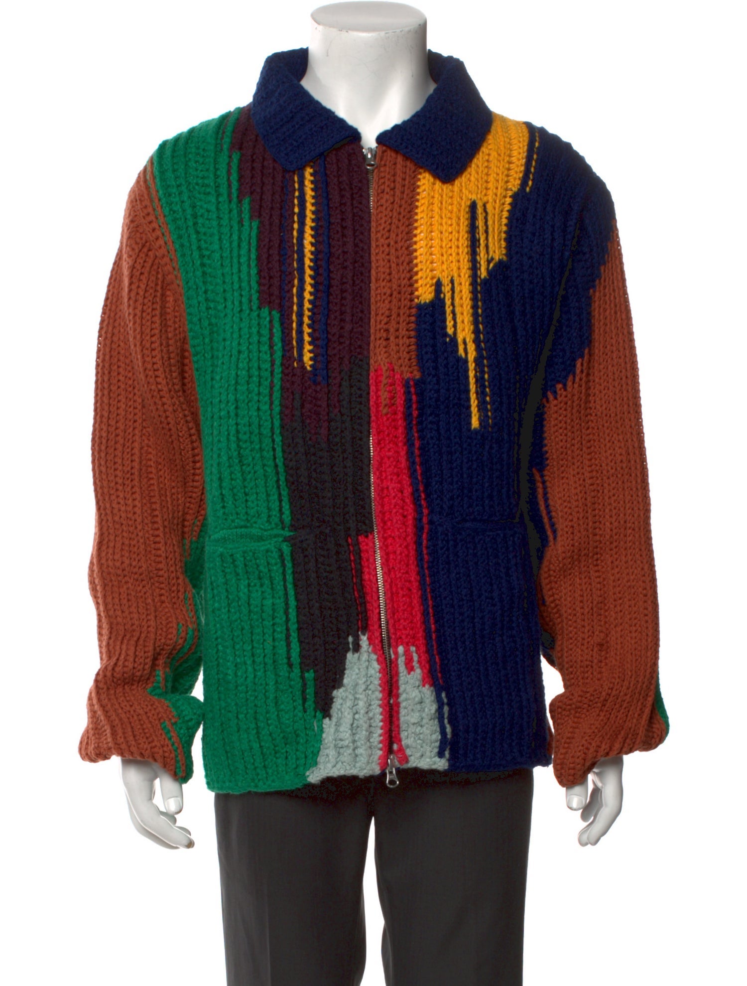 The Elder Statesman Colorblock Pattern Collar Polo Sweater