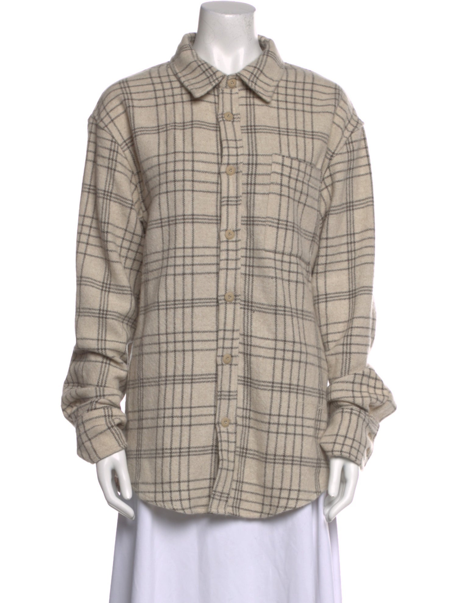 The Elder Statesman Cashmere Plaid Print Button-Up Top