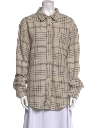 The Elder Statesman Cashmere Plaid Print Button-Up Top