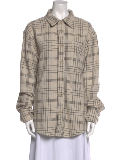 The Elder Statesman Cashmere Plaid Print Button-Up Top