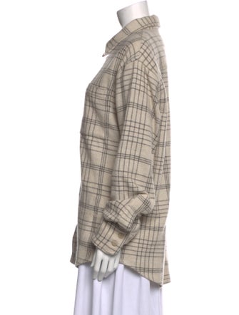 The Elder Statesman Cashmere Plaid Print Button-Up Top