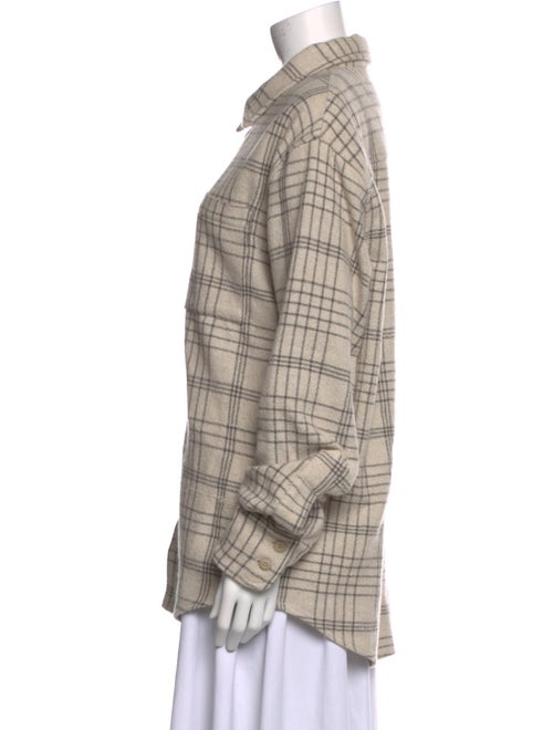The Elder Statesman Cashmere Plaid Print Button-Up Top
