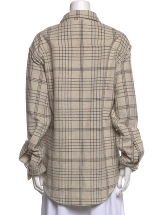 The Elder Statesman Cashmere Plaid Print Button-Up Top