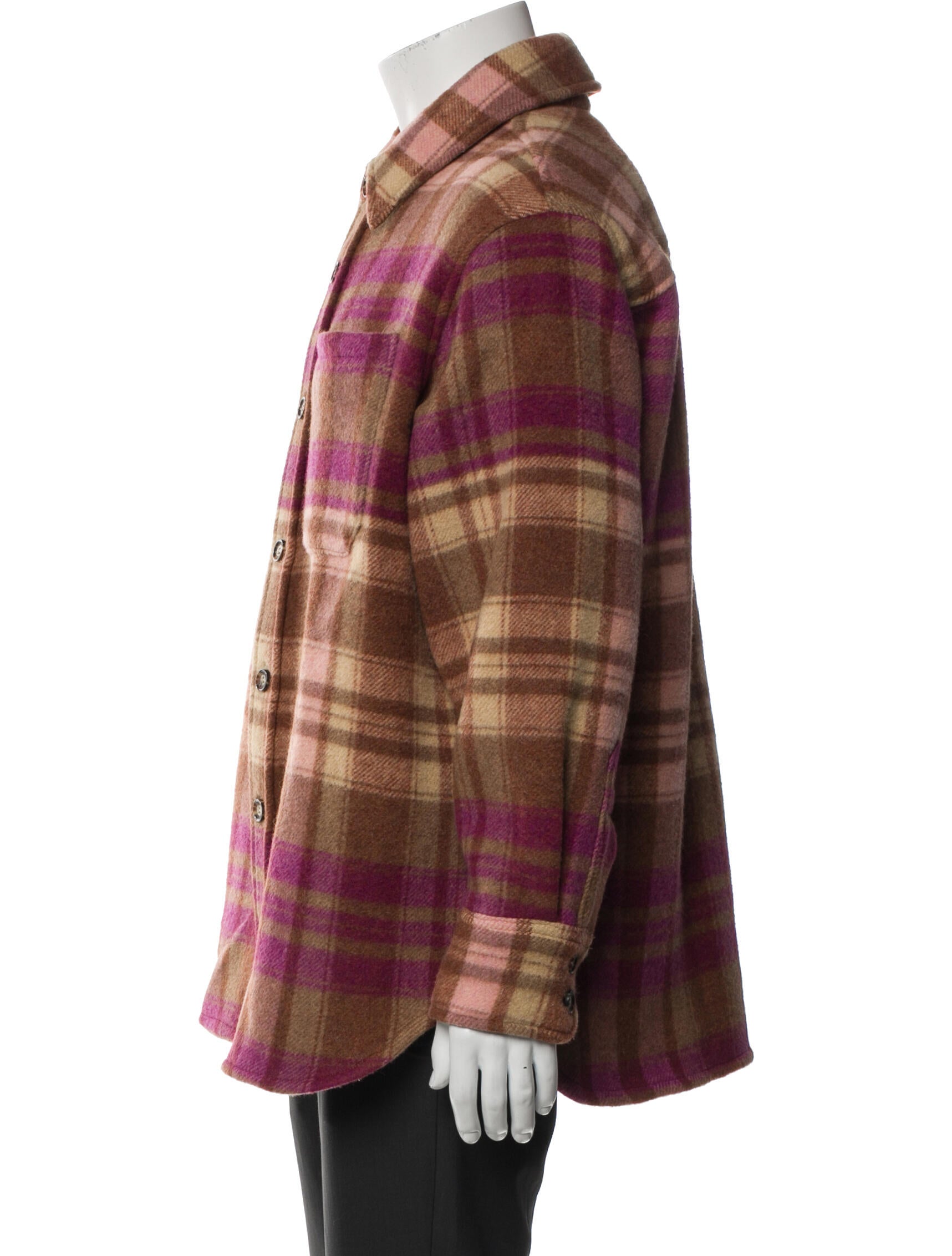 The Elder Statesman Wool Plaid Print Peacoat