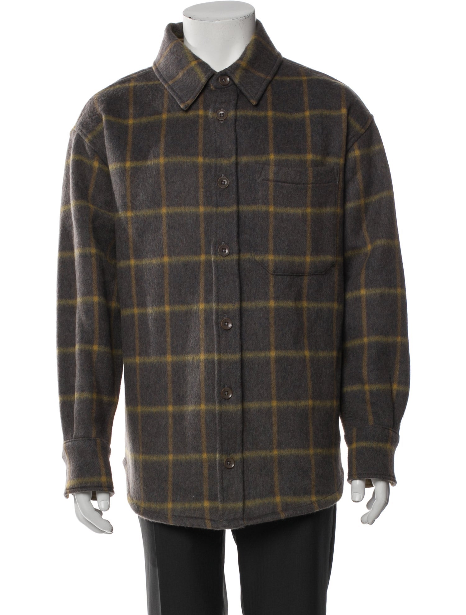 The Elder Statesman Wool Plaid Print Peacoat
