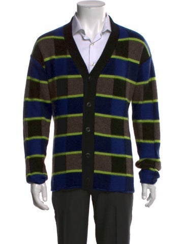 The Elder Statesman Sweaters Plaid Print V-Neck Cardigan M