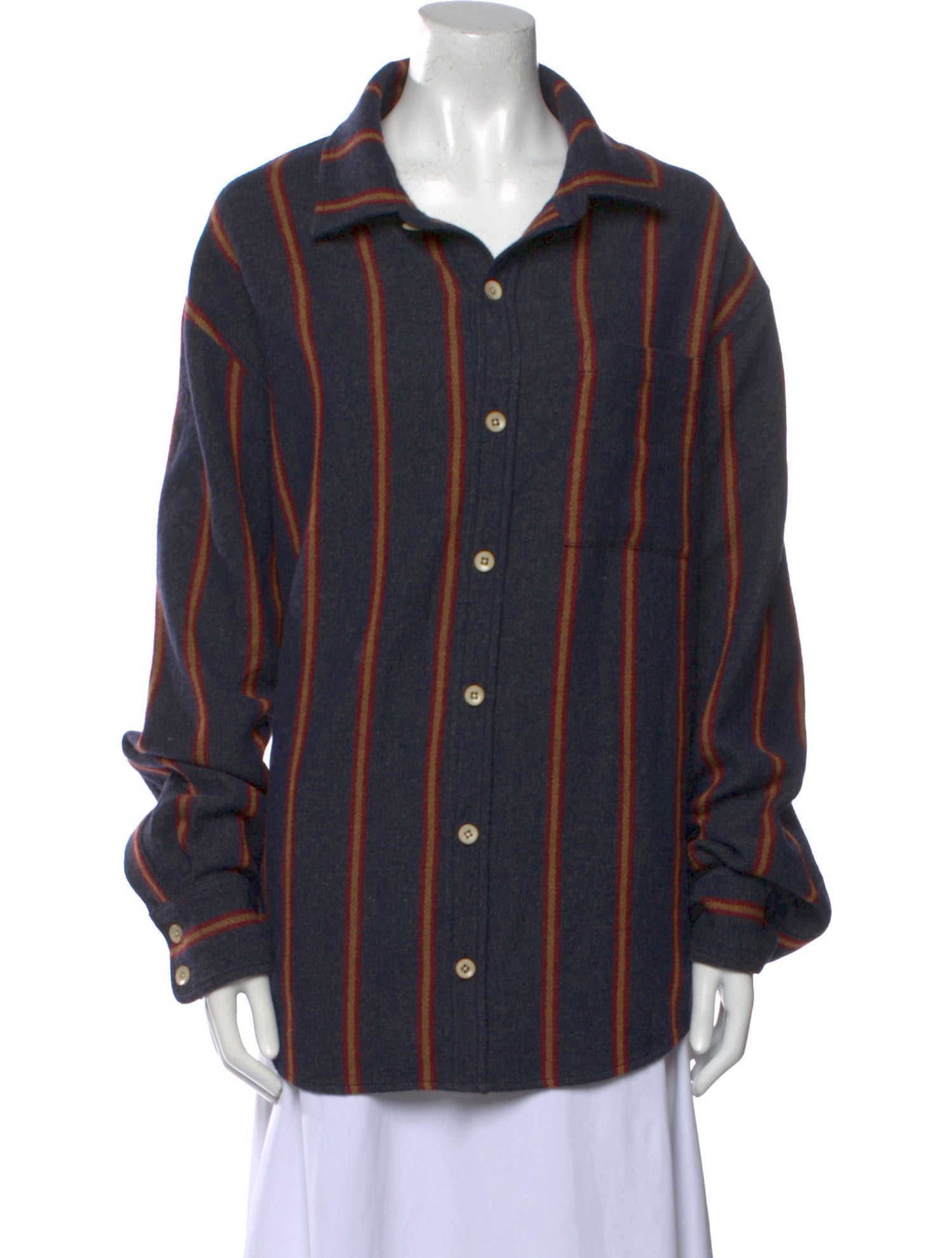 The Elder Statesman Wool Striped Button-Up Top