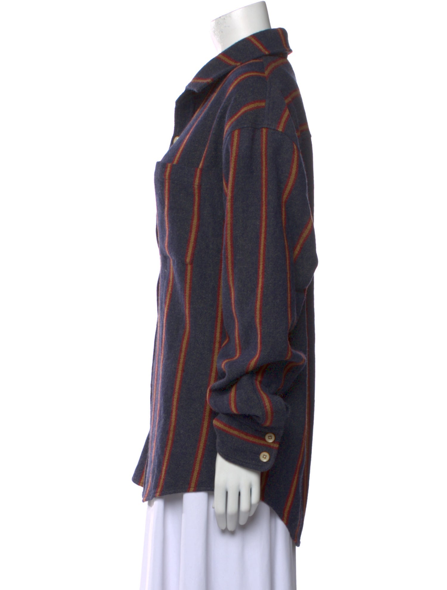 The Elder Statesman Wool Striped Button-Up Top