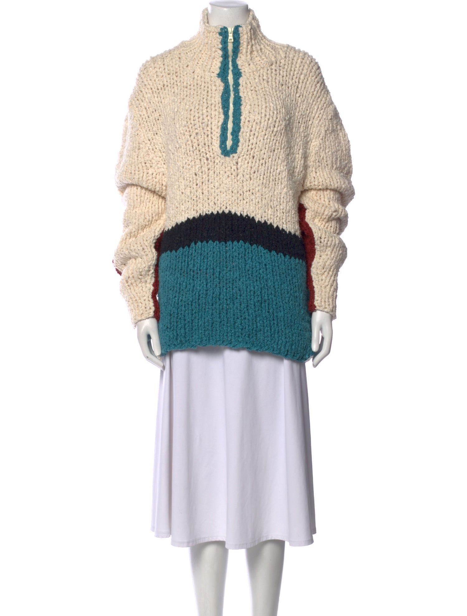 The Elder Statesman Colorblock Pattern Mock Neck Sweater