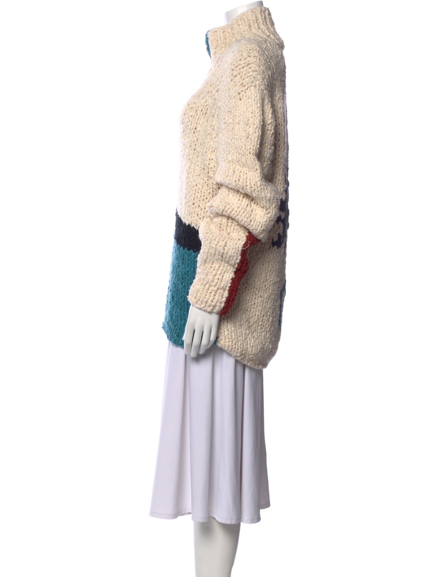 The Elder Statesman Colorblock Pattern Mock Neck Sweater