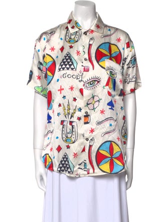 The Elder Statesman Silk Printed Button-Up Top